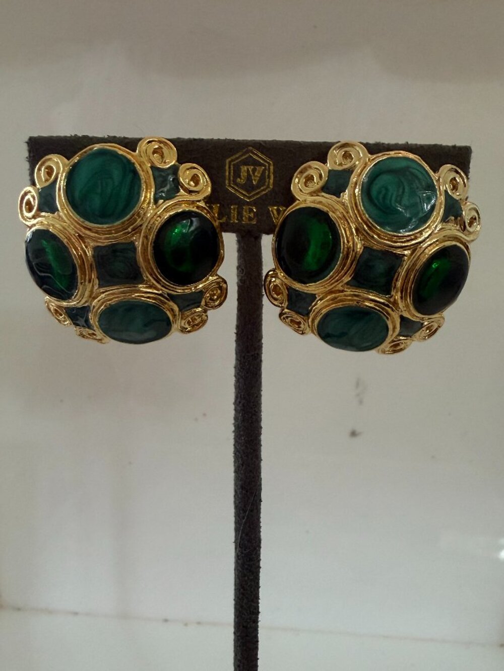 Vintage Gold and Green Gripoix Style Earrings